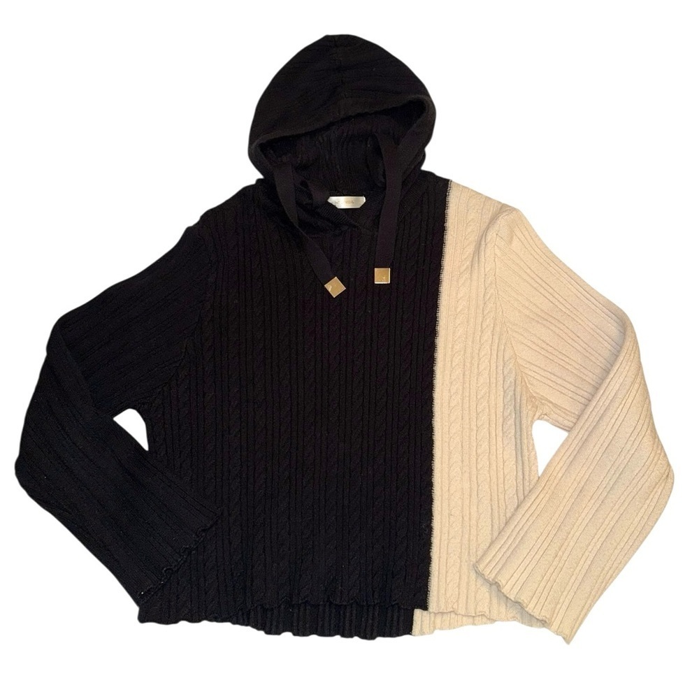 Mc Lorene Color-block Viscose Blend Ribbed Knit Hoodie Sweater Sz S/M